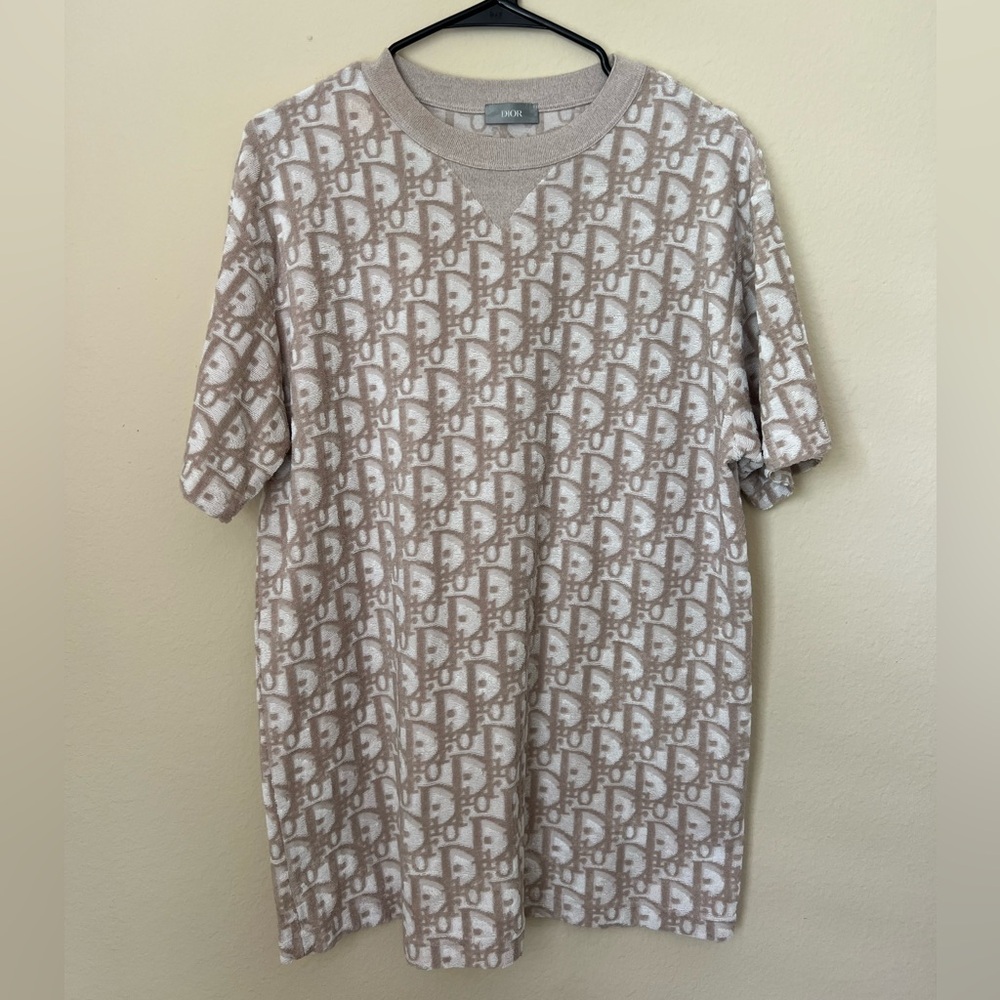 Dior Oblique Jacquard relaxed fit White Terry Crew Neck Cotton T-Shirt- S